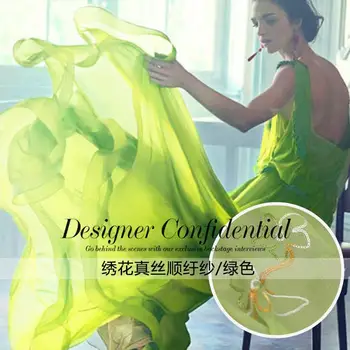 

LEO&LIN Summer style embroidered silk yarn green 1.3 meters width patchwork (1 meter)