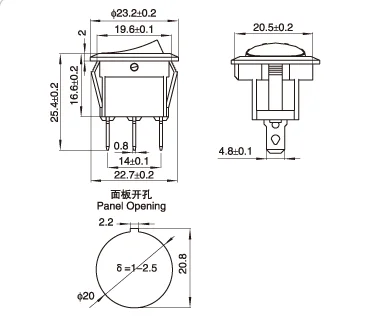 PHISCALE 5 шт. кулисный переключатель SPST 6A 250VAC 3pin KCD2 202 ВКЛ ВЫКЛ с синим светодиодом для