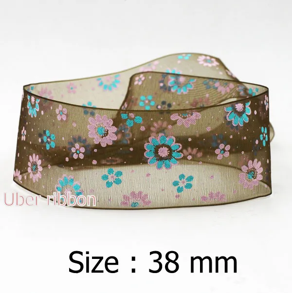 

[IuBuFiGo ribbon] 1-1/2" Fancy Printed Organza Ribbon Flowers 38mm Printed Sheer Ribbon Hairbows DIY Gift Packing 100yard/lot