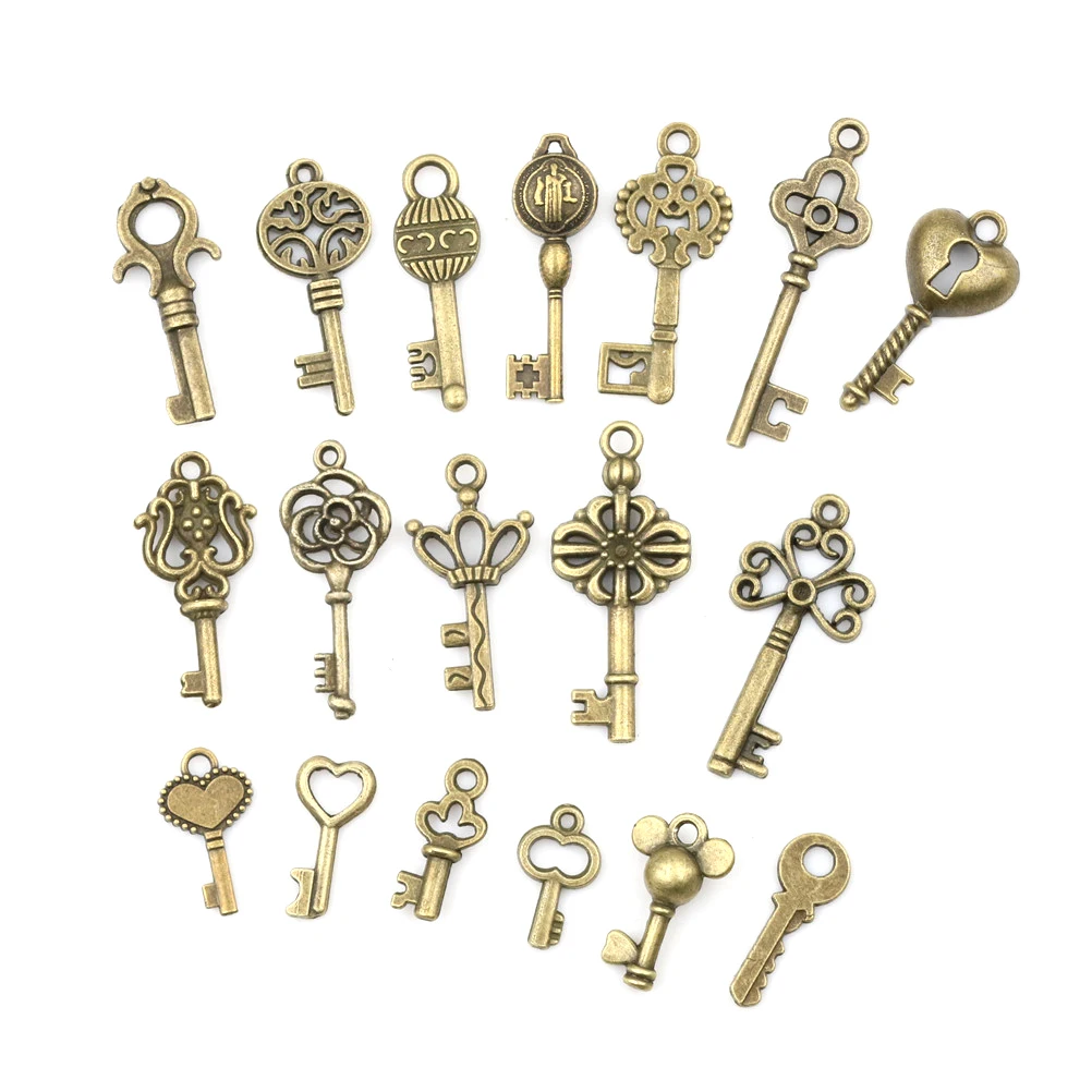 18pcs/sets Antique Vintage old look Bronze Ornate Skeleton Keys Lot Necklace Pendant Fancy Heart Decor DIY Craft Gifts