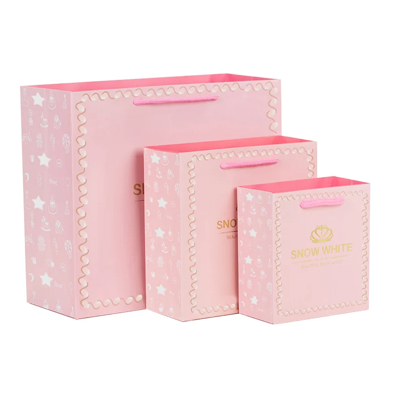 

5pcs gift paper bags packaging shopping bag wedding birthday gift bag Flower Pink Crown hot stamping 14*15*7cm 20*20*8cm