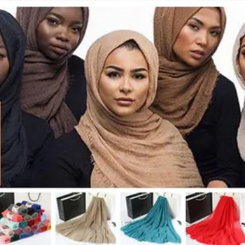 

2018 New Fashion Hijab Winter Warm Women Scarf Scarves Luxury Brand Bandana Foulard Color Cotton Shawl Crushed Towel Echarpe