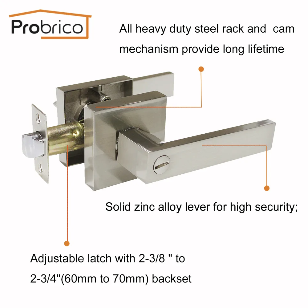 Probrico дверные ручки для межкомнатных дверей без ключа замок конфиденциальности набор атласный никель Передний Задний рычаг с защелкой для спальни ванной комнаты