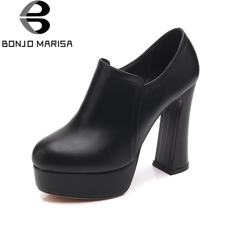 

BONJOMARISA 2019 Large Size 33-42 Dropship Office Lady Chunky High Heels Pumps Shoes Women Platform Shoes Woman Footwear