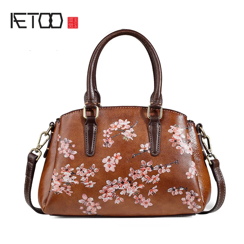 

AETOO Casual leather women's bags, vintage leather slanted bags, a one-shoulder hand-colored handbag,