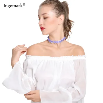 

Trendy British Style Flower Necklaces Chic Purple Velvet Ribbon Chokers Necklace for Women Statement Jewelry
