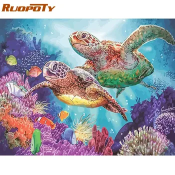 

RUOPOTY Frame Sea Turtle DIY Painting By Numbers Calligraphy Painting Acrylic Paint By Numbers Kit Home Decor Wall Art Picture