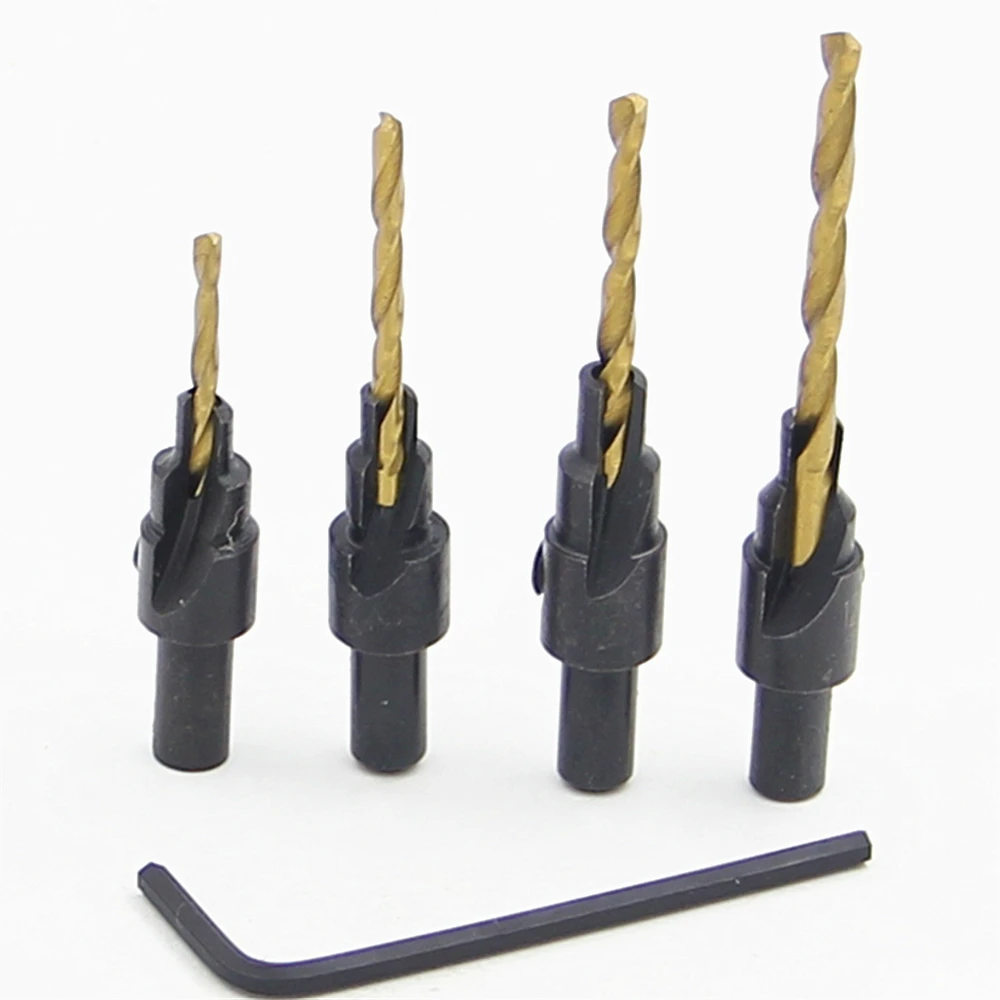 4pc round shank titanium plated screws guide countersunk head drill countersunk head screw wood drill