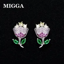 MIGGA нежный муликолор кубическая циркониевая подвеска Тюльпан Цветок серьги гвоздики Модные женские Девушки подарок вечерние ювелирные изделия