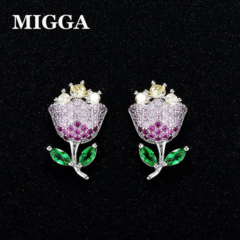 MIGGA изящные серьги гвоздики в виде цветка тюльпана из фианита Mulicolor модные