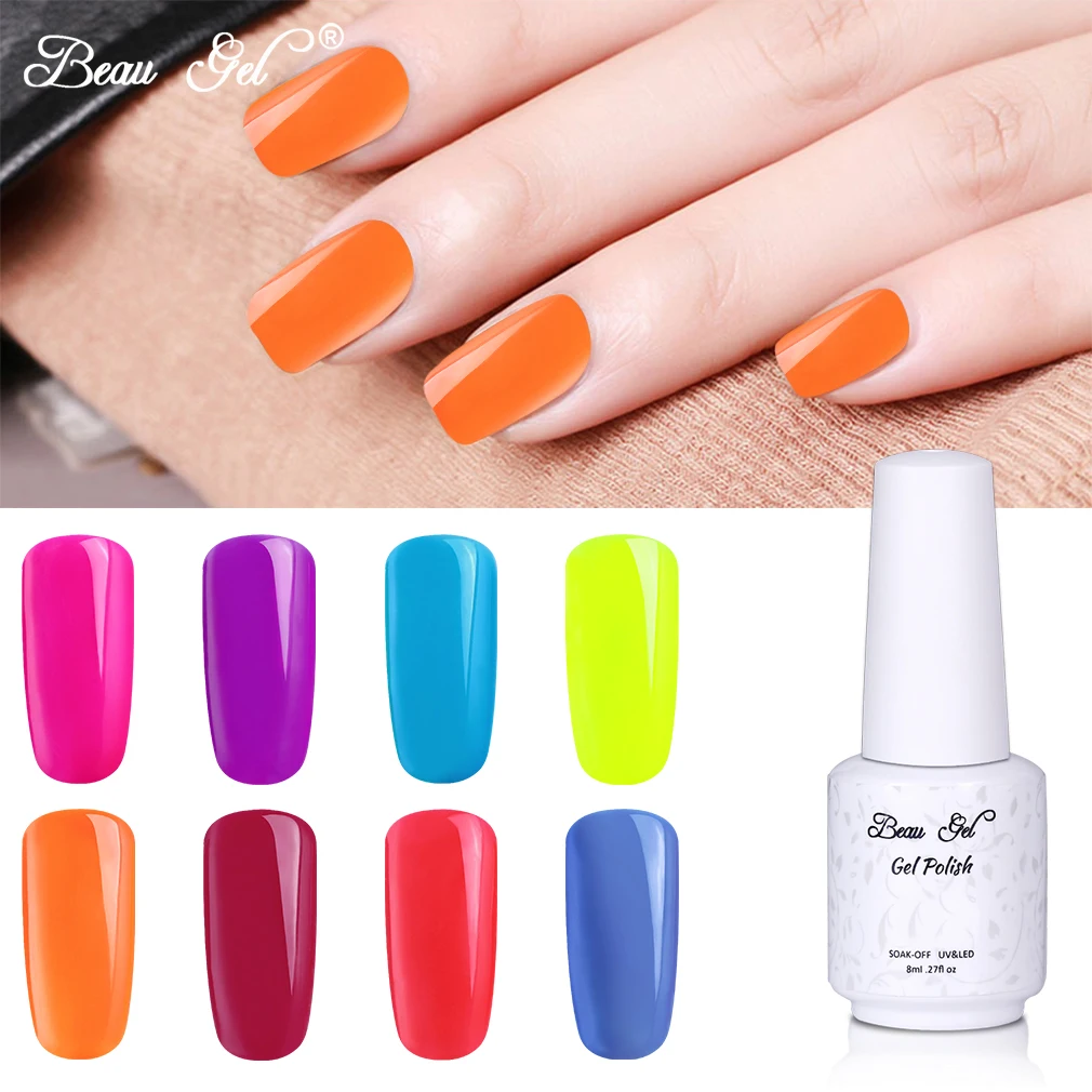 

Beau Gel 8ml Fluorescent Gel Nail Polish UV LED Soak Off Neon Color Gel Varnish Semi Permanent Gel Lacquer Gelpolish Manicure