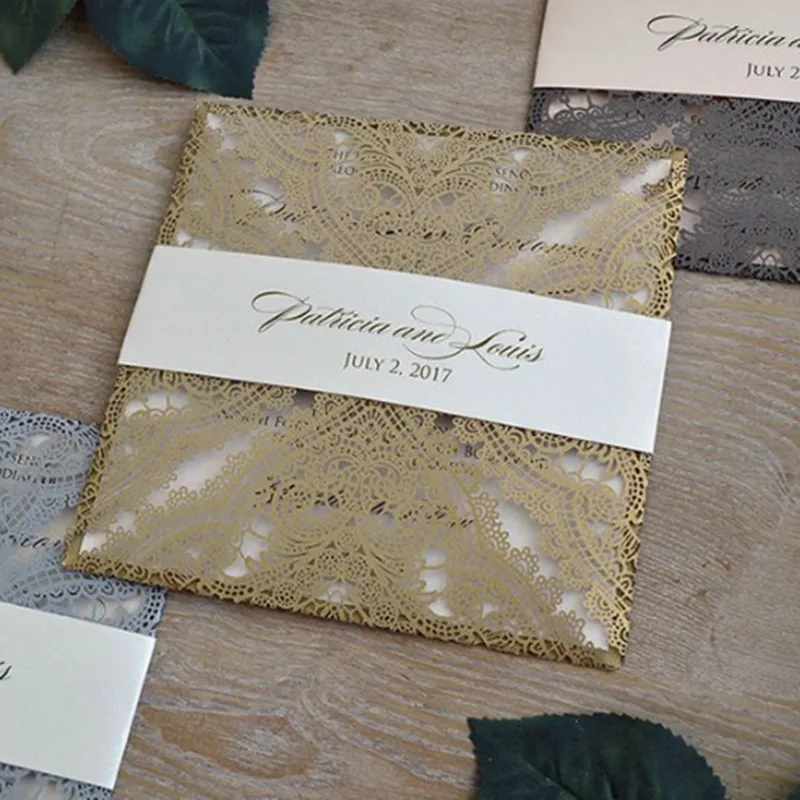 Hot 50pcs Gold Design Rustic Marriage Wedding Invitation Laser 50pcs Gold Design Rustic Marriage Wedding Invitation Laser Cut Card Envelope Seals Event Party Supplies Zy3