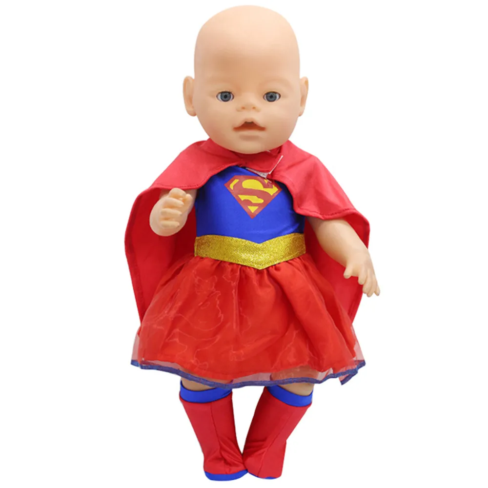 Кукольной одежды «Супермен» и «Человек-паук»; Косплэй костюм кукольная одежда для 18 дюймов куклы и 43 см для ухода за ребенком для мам zaps Детские Куклы новорожденных