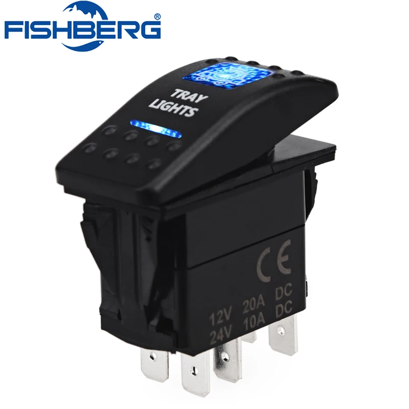 Blue Light LED Tray 12V 20A 10A 5-pin Rocker Toggle Switch Car Boat Waterproof