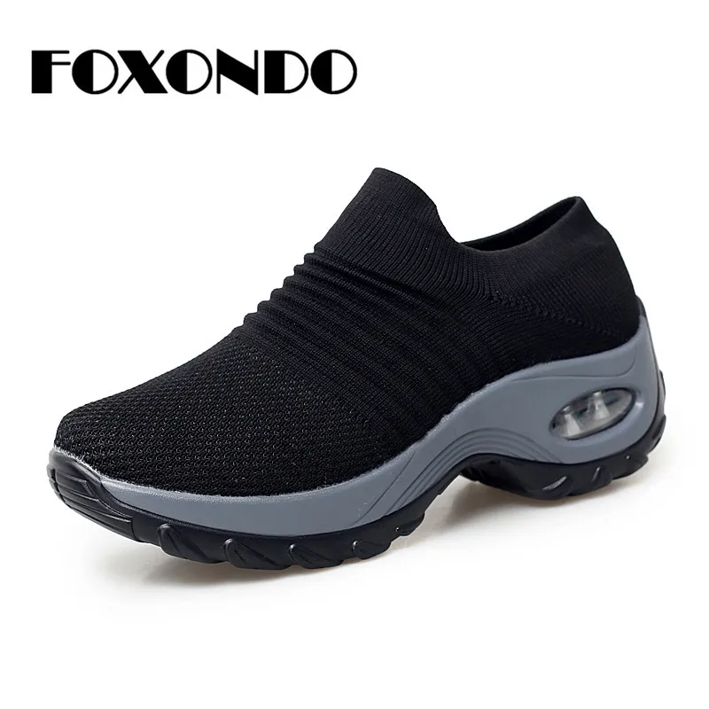 

FOXONDO 2019 Spring women sneakers shoes flat platform shoes women breathable mesh sneakers shoes slip on creepers shoes 1839