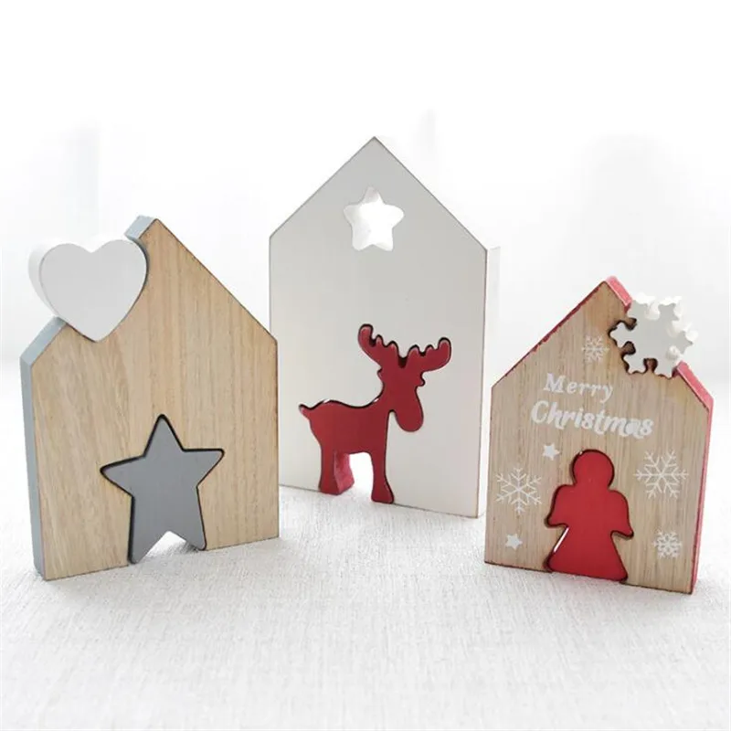 

2019 Good Sale Christmas Decoration Ornaments Wooden Diy Crafts Mini Christmas Tree Wood Pendant Vintage Elk Decorations
