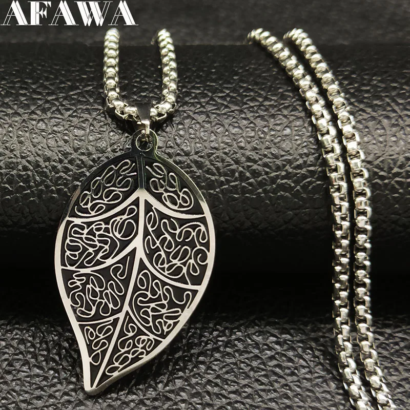 

2019 Fashion Stainless Steel Statement Necklace for Men Silver Color Black Leaf Chain Necklace Jewelry cadena hombre B18202