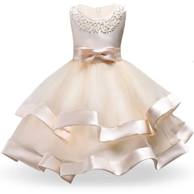 Высокое качество платье принцессы для девочек без рукавов Пасхальный костюм Детские платья для девочек карнавальное платье для маленьких девочек свадебное платье Vestidos - Цвет: Champagne