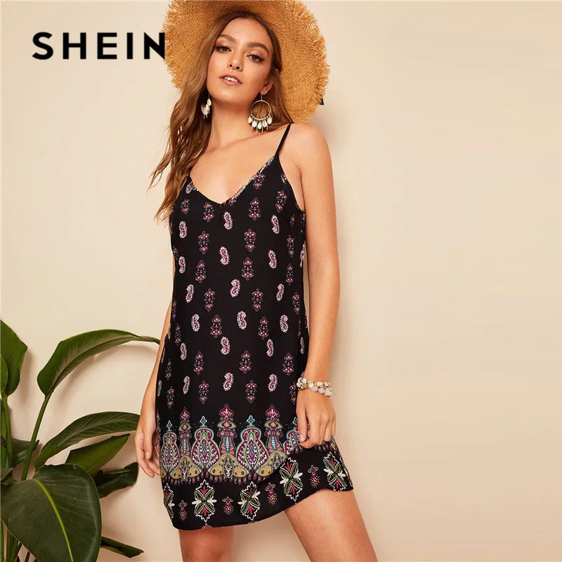 SHEIN Платье На Бретелях С Этническим Принтом Женское Летнее Богемное Платье Без Рукавов