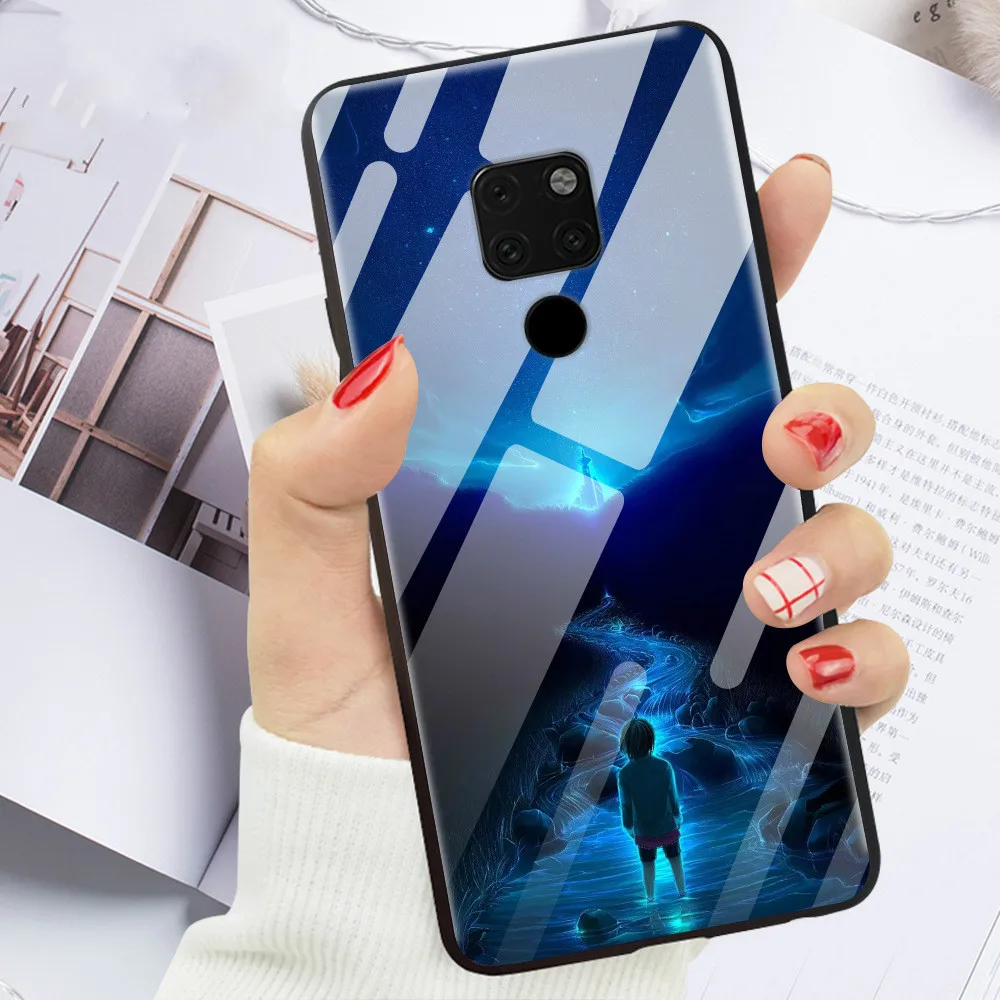 

Patterns Colorful Tempered Glass Phone Case For Huawei mate 20 mate20 x Star Space Cover Coque For Huawei mate20 back cover