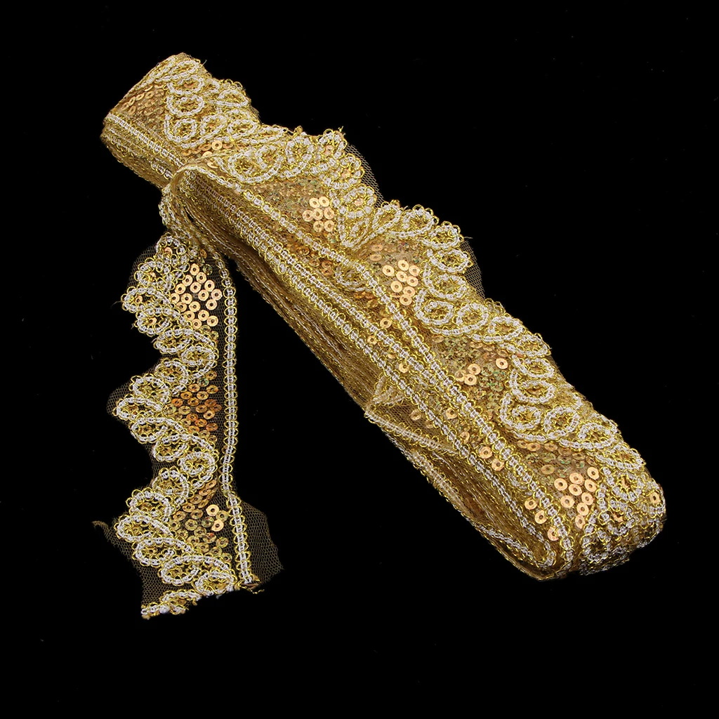 10 Yards Lace Trim /Ribbon Sequin Beaded Dress Edge Sewing Knitting Ornaments, Wedding Party Embellishments 45mm