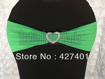 

Hot Sale Green Spandex Bands / Lycra Band /Chair Covers Sash With Heart Shape Buckle For Wedding & Banquet