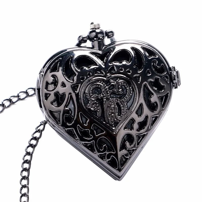 Бронзовый полый Кварцевые в форме сердца карманные часы Цепочки и ожерелья цепь женские Часы подарок на день Святого Валентина