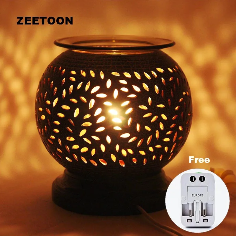 220V Vintage Electric Essential Oil Lamp Ceramic Hollow Perfume