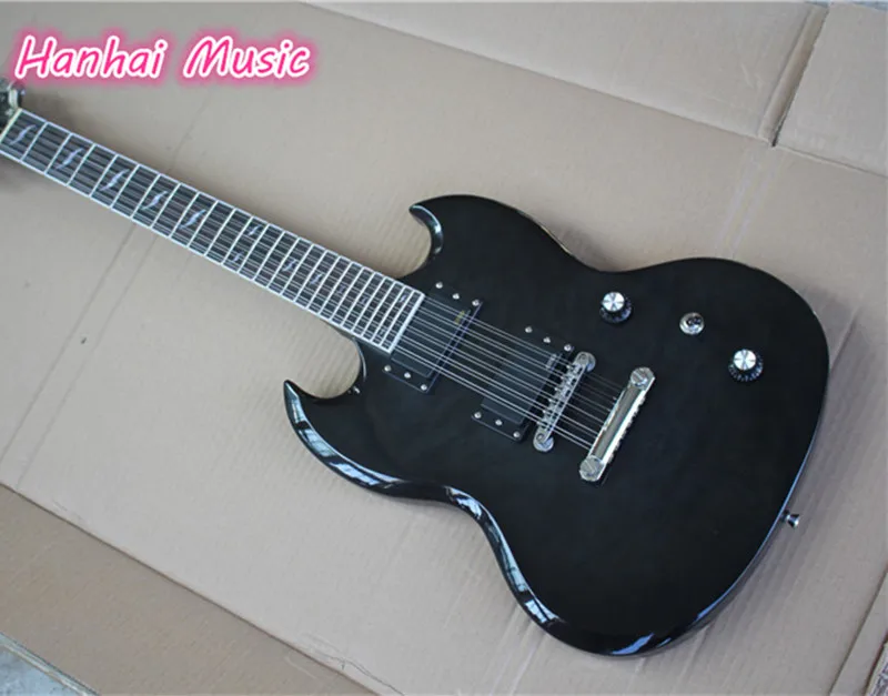 

Free Shipping-12 String Electric Guitar,Quilted Maple Veneer,Black Color,Active Circuit,can be Customized as Request