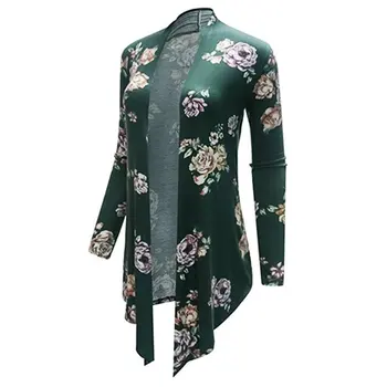 

Autumn Women Casual Outwear Boho Irregular Long Sleeve Wrap Cardigans Loose Floral Print Basic Coats Tops Casacos Plus Size New