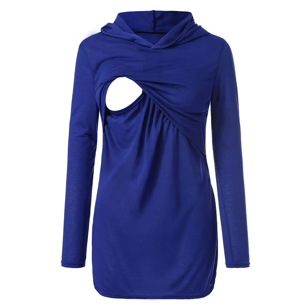 Женская толстовка для кормления с длинными рукавами, Повседневная Верхняя одежда для грудного вскармливания, блузка - Цвет: Blue