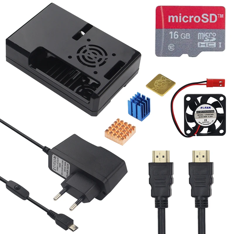 Raspberry Pi 3 Model B Plus + ABS Case + 16G SD Card + Fan + Power Adapter + Heat Sink + HDMI to HDMI Cable for Raspberry Pi 3 Raspberry Pi 3 Model B Plus + ABS Case + 16G SD Card + Fan + Power Adapter + Heat Sink + HDMI to HDMI Cable for Raspberry Pi 3