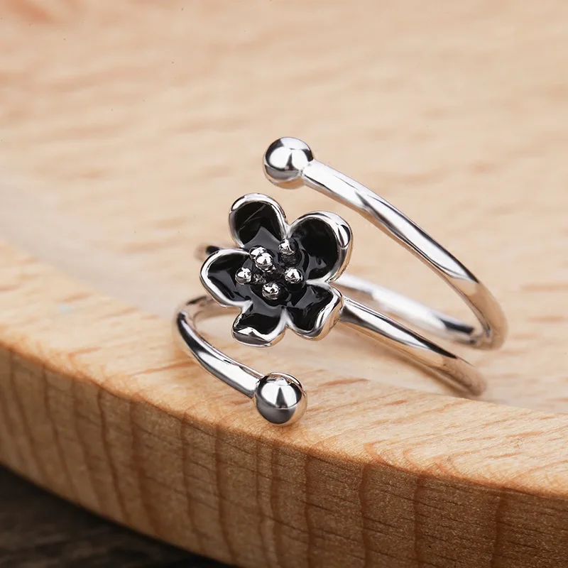 

925 Sterling Silver Retro Flower Opening Ring Luxury Bridal Wedding Jewelry Engagement Rings For Women Anillos Mujer jz431
