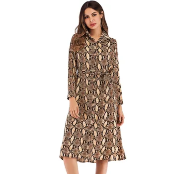

New Spring and Summer Women's Long Section with A Waisted Snake Shirt Dress