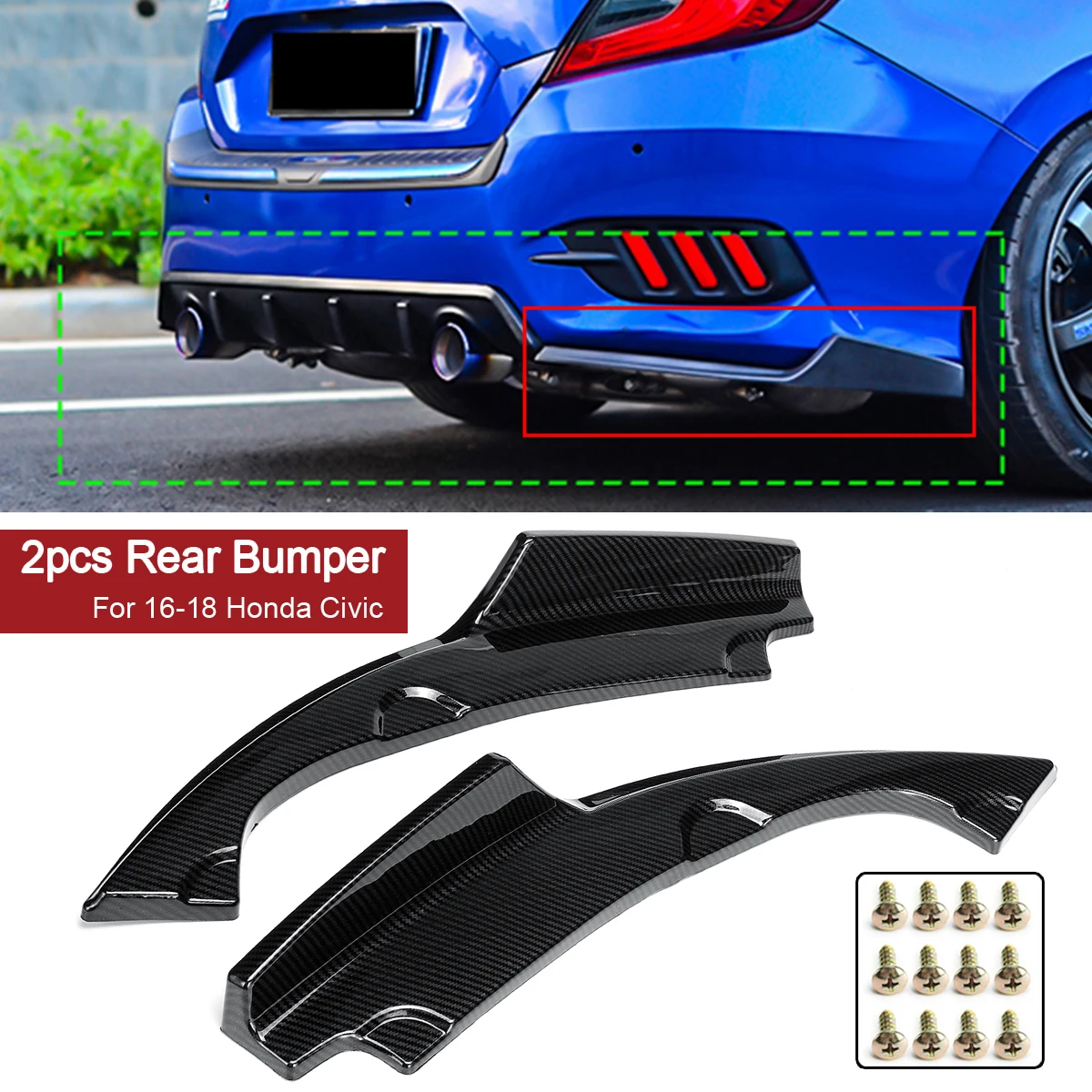1Pair Car Rear Bumper Lower Corner Valance Covers Splitter Spoilers