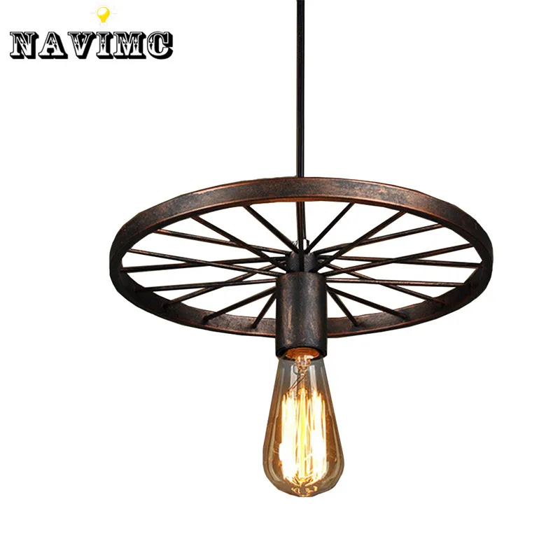 

Industrial Style Pendant Light with Black Iron Wheel-Like Retro Ceiling Lamp For Indoor Decors