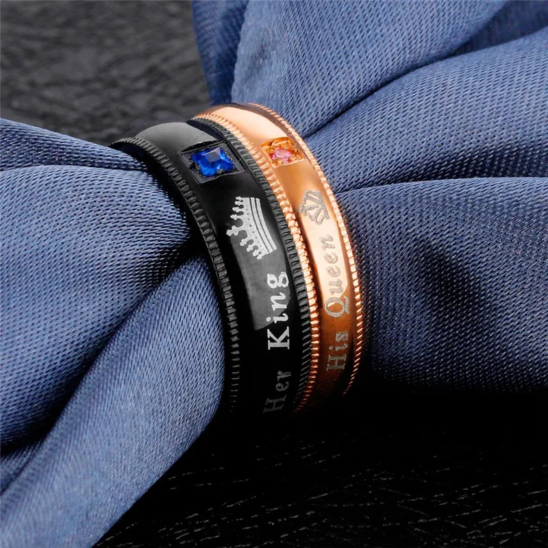 Modyle Engraving Wedding Rings for Women Men Stainless Steel Matt Surface Anniversary Band Valentine Gift His Queen Her King