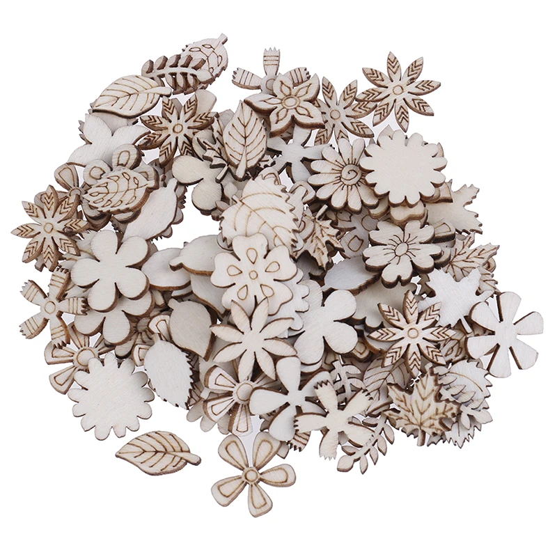 Hot Sale 100pcs Laser Cut Wood Flowers And Leaves Embellishment Wooden Shape Craft Wedding Decor Wood Diy Crafts Aliexpress