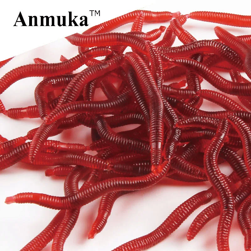  Anmuka 50pcs 3.8cm 0.2g Soft Lure Red Worms EarthWorm Fishing Baits Trout Fishing Lures fishing tackle fishing  spoon 21032-50 