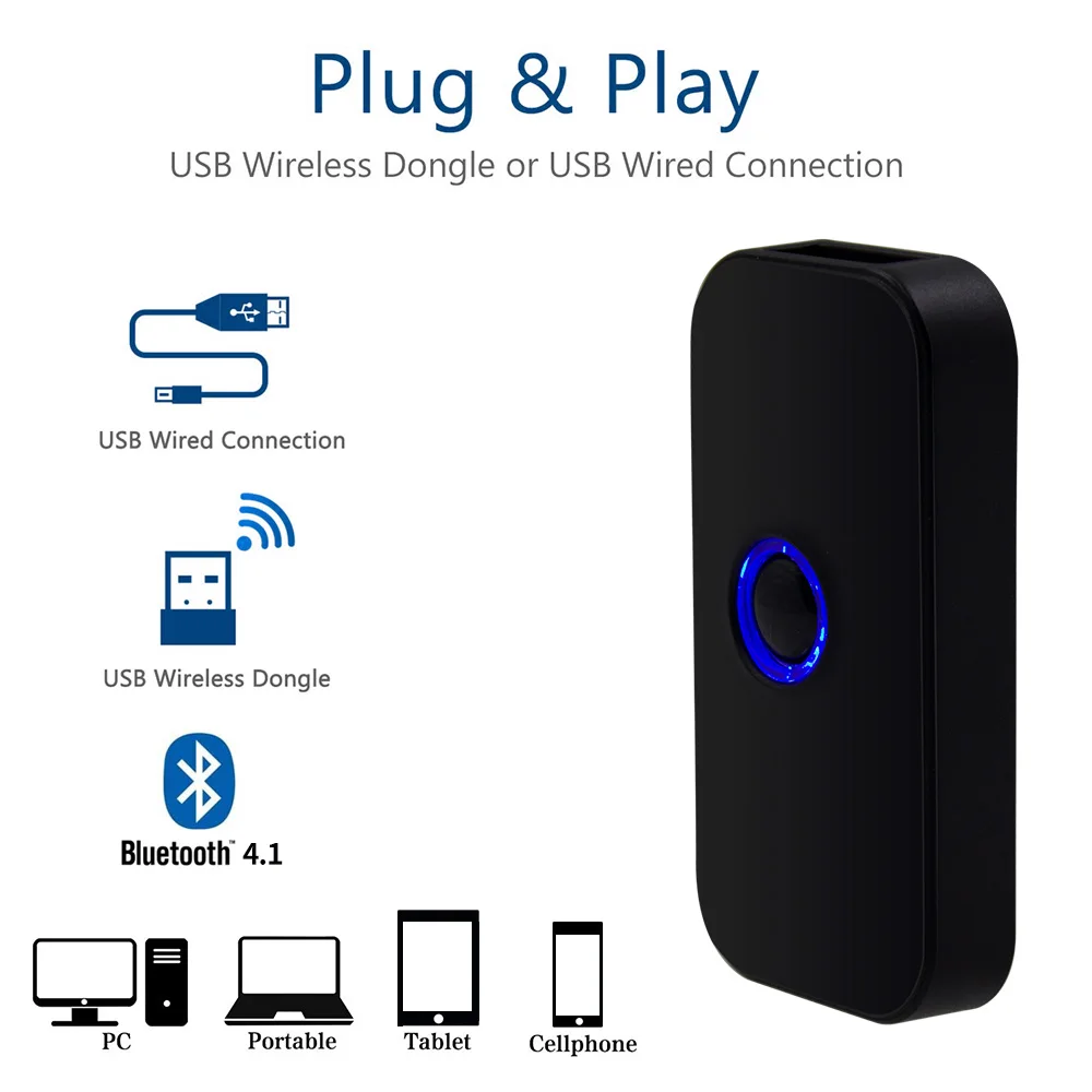 Сканер штрих кода 2D Bluetooth Symcode 1D беспроводной считыватель с 16 Мб памяти QR