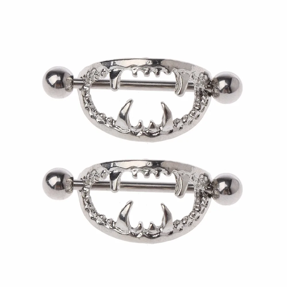 1 Pair Vampire Teeth Surgical Steel Nipple Rings Bar Barbell Cartilage