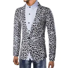 M-3XL Leapord Printed Long Sleeve Suit Men One Button Suit Blazer Coat Jacket Tops Stage DJ Autumn Fashion Formal Clothes XXXL