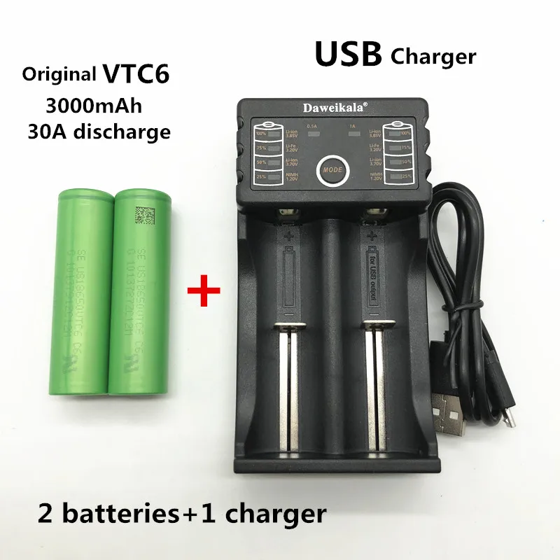 

2PCS 100% original 3.7 V 3000 MAH 18650 battery for us18650 Sony VTC6 30A toys tools flashlight battery+Daa 201