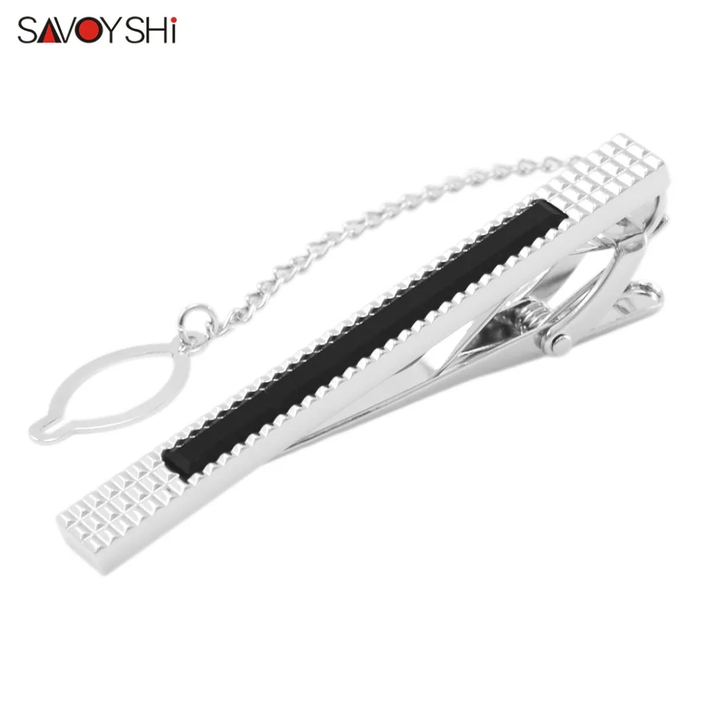 

SAVOYSHI Classic Tie Clips for Men High Quality Square Black glass Necktie Tie Bar Clasp Tie Clip Brand Men Jewelry Gift