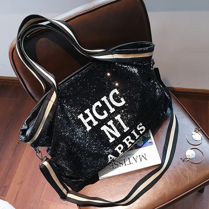 

new Tiptoegirls Fashion Shining Sequins Women Hand Bag Modern Popular Black Messenger Bag Big Capacity Girls's Handbags