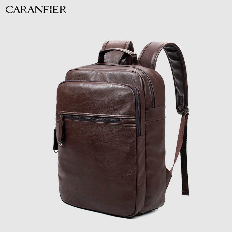

CARANFIER Mens PU Leather Backpacks High Quality School Book Backpack Men Business Laptop Bags Travel Bag Daypacks Soft Mochila
