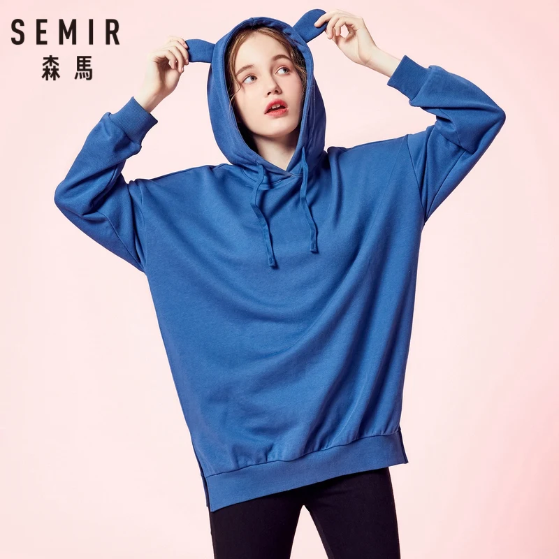 SEMIR Женская Длинная толстовка с капюшоном Рога на капюшоне оверсайз пуловер