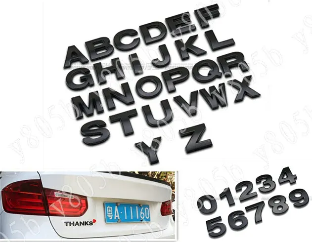 

Matte Black Car Metal Auto Emblem Badge Decals Matte Letter Sticker A-Z 0-9 25MM High x1pcs 3D Letter