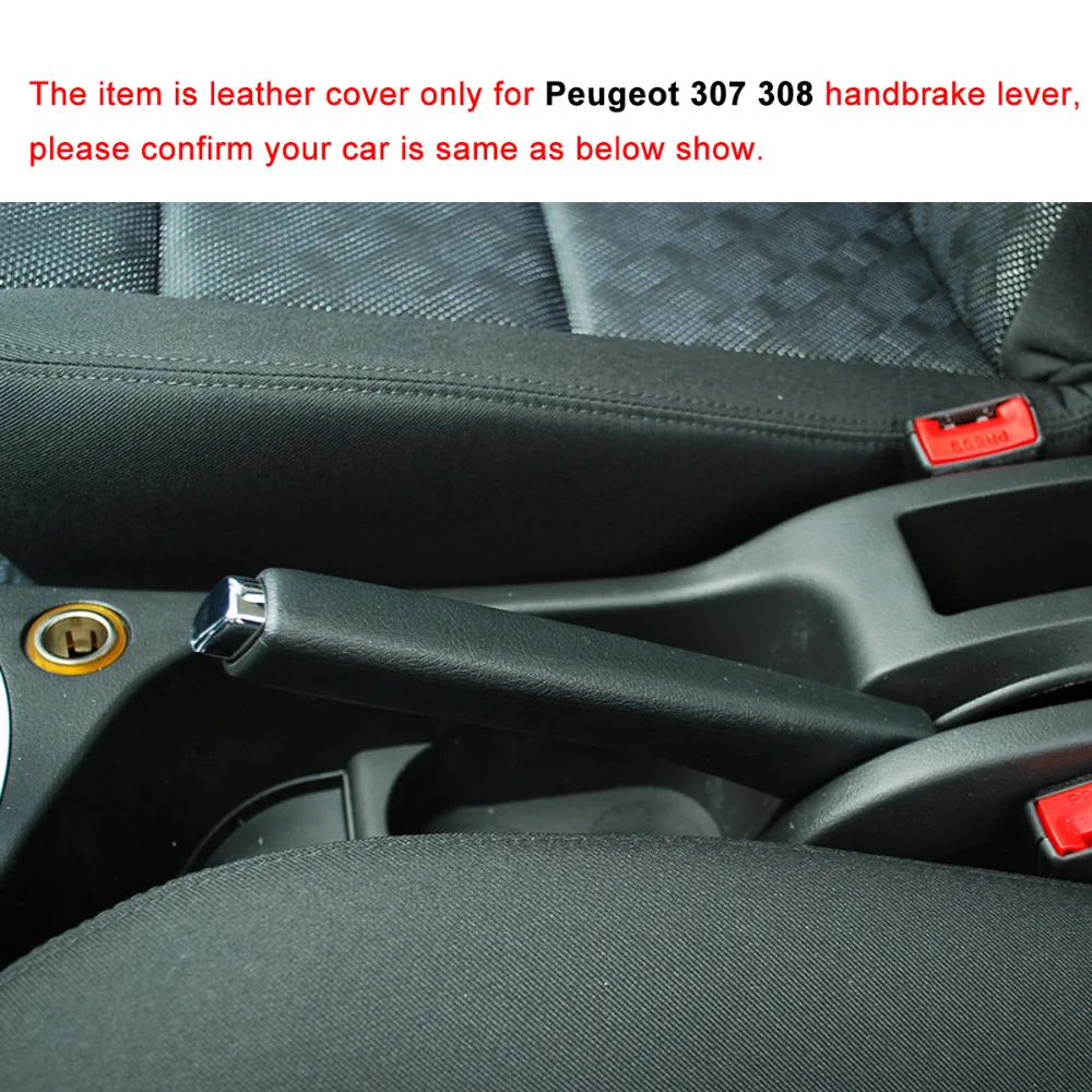 Yuji-Hong Car Handbrake Covers Case for Peugeot 307 308 Genuine Leather Auto Handbrake Grips Black Leather Cover