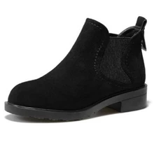 AME British Style Ankle Boots Women Black Shoes Slip-On Breathable 3.5CM Chelsea Booties J510/J533